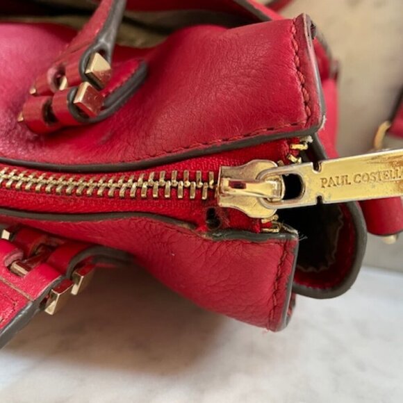 PAUL COSTELLOE Vintage Red Leather Satchel/Shoulder Bag Purse - Picture 13 of 17